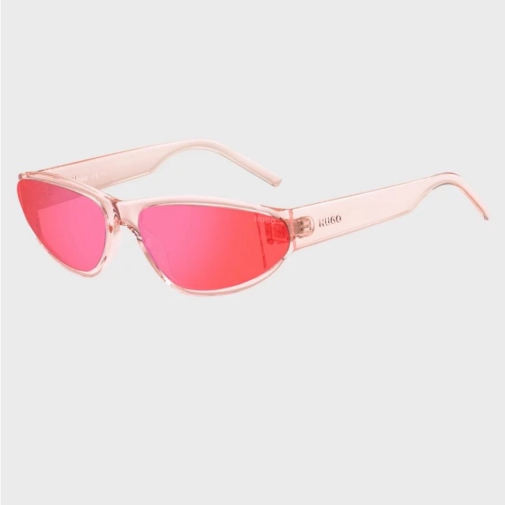 HUGO Transparent Pink Cat-Eye Sunglasses with Pink Mirrored Lenses